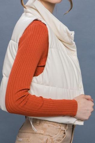 Cropped Faux Leather Puffer Vest