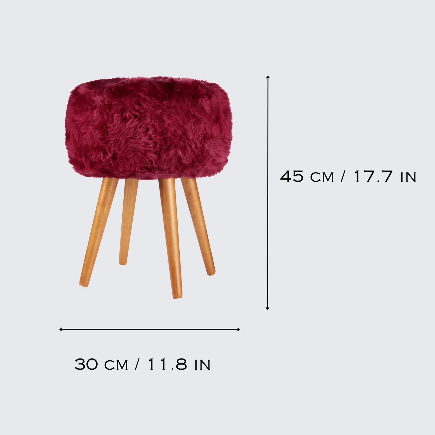 Dark Pink Genuine Sheepskin Stool With Oak Legs - Aphrodite Wears Pink