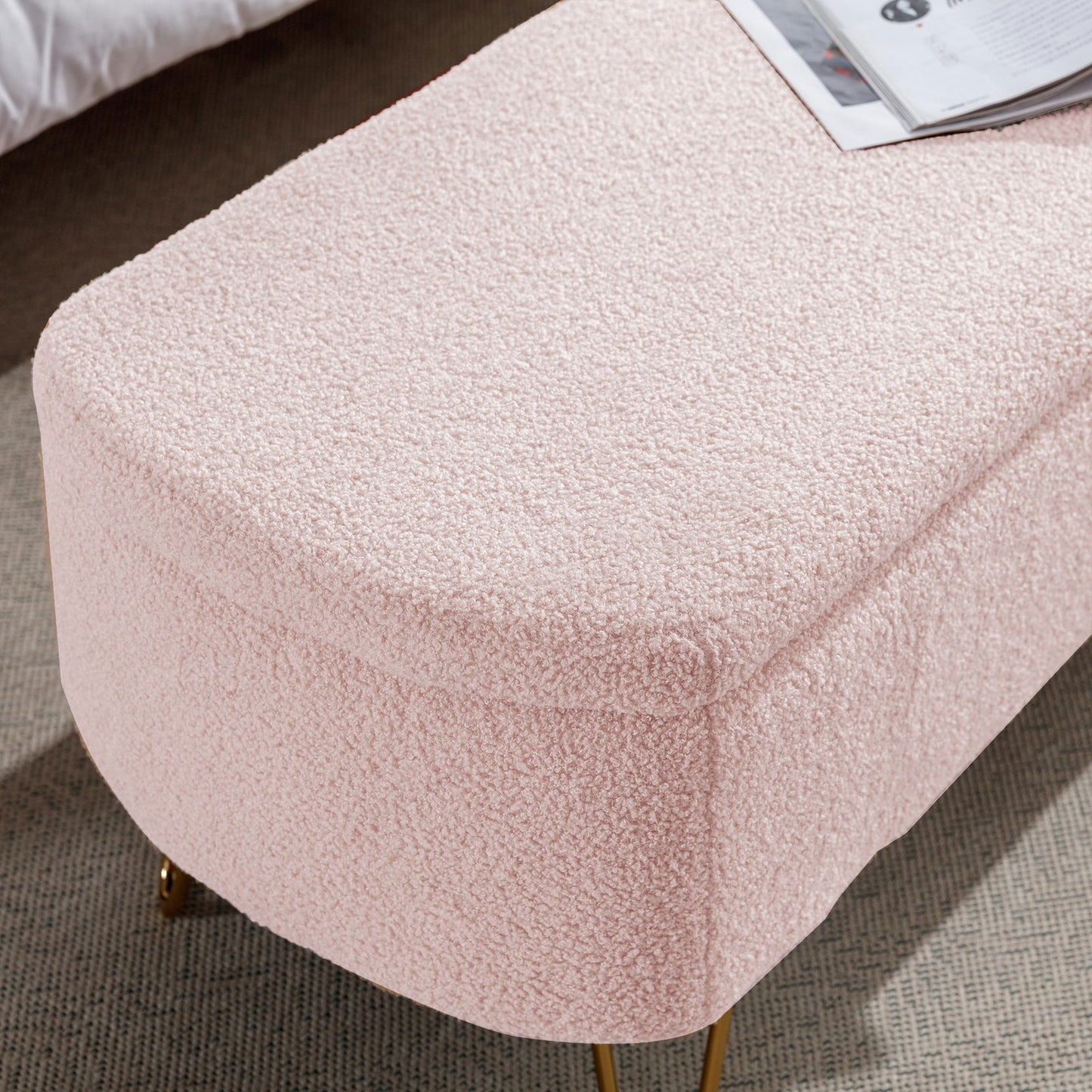 Faux Fur Pink Storage Bench With gold Legs - Aphrodite Wears Pink