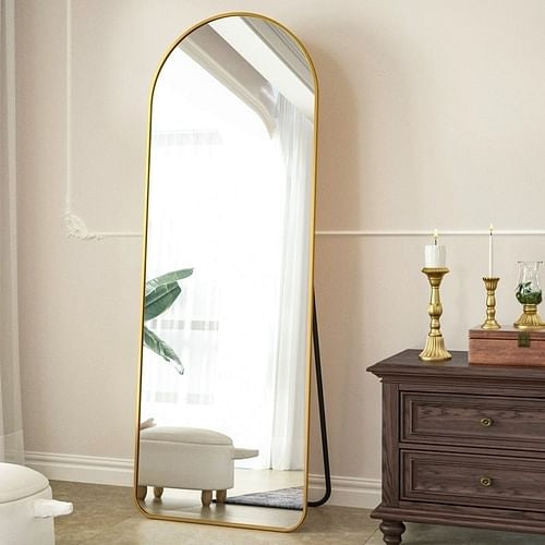 Rounded Full Length Leaning Wall or Hanging Mirror