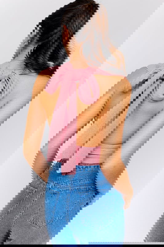 Multi-Tie Back Convertible Sweater Tank - Aphrodite Wears Pink