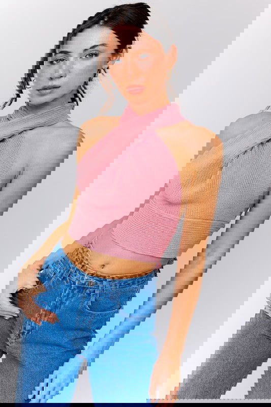 Multi-Tie Back Convertible Sweater Tank - Aphrodite Wears Pink