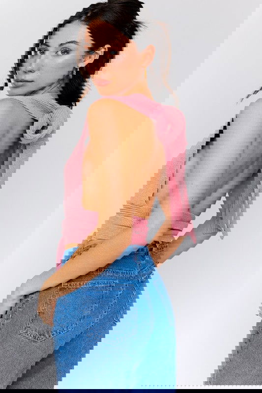Multi-Tie Back Convertible Sweater Tank - Aphrodite Wears Pink