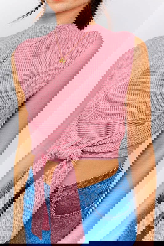 Multi-Tie Back Convertible Sweater Tank - Aphrodite Wears Pink