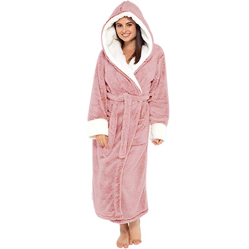 Cashmere Hooded Long Sleeved Plush Bathrobe