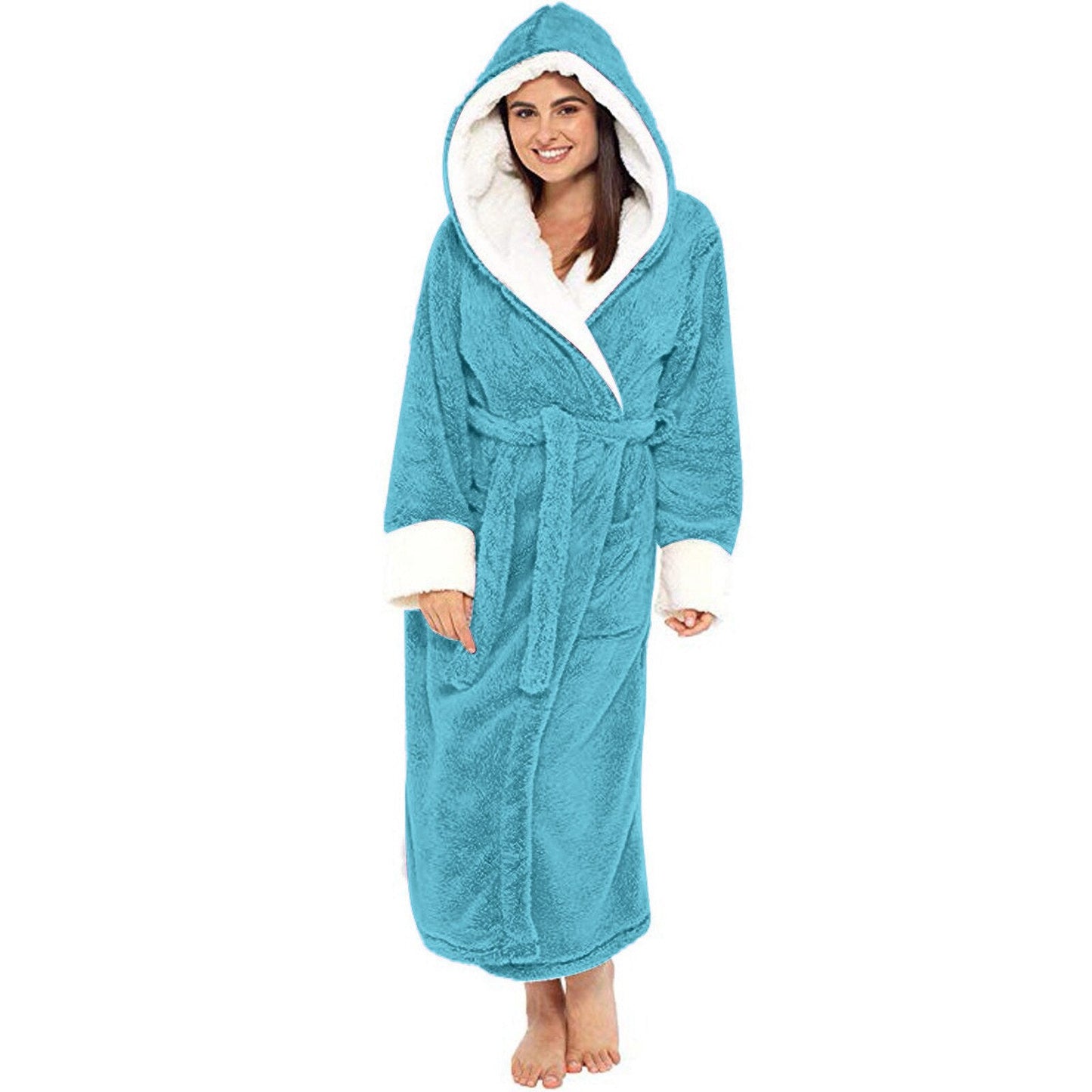 Cashmere Hooded Long Sleeved Plush Bathrobe
