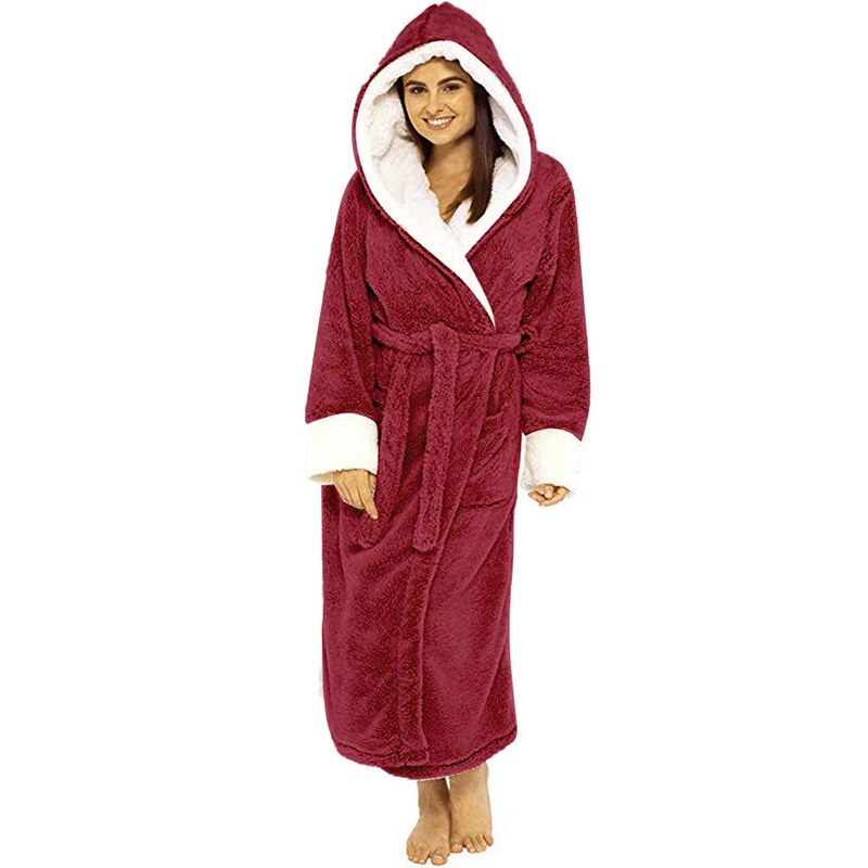 Cashmere Hooded Long Sleeved Plush Bathrobe
