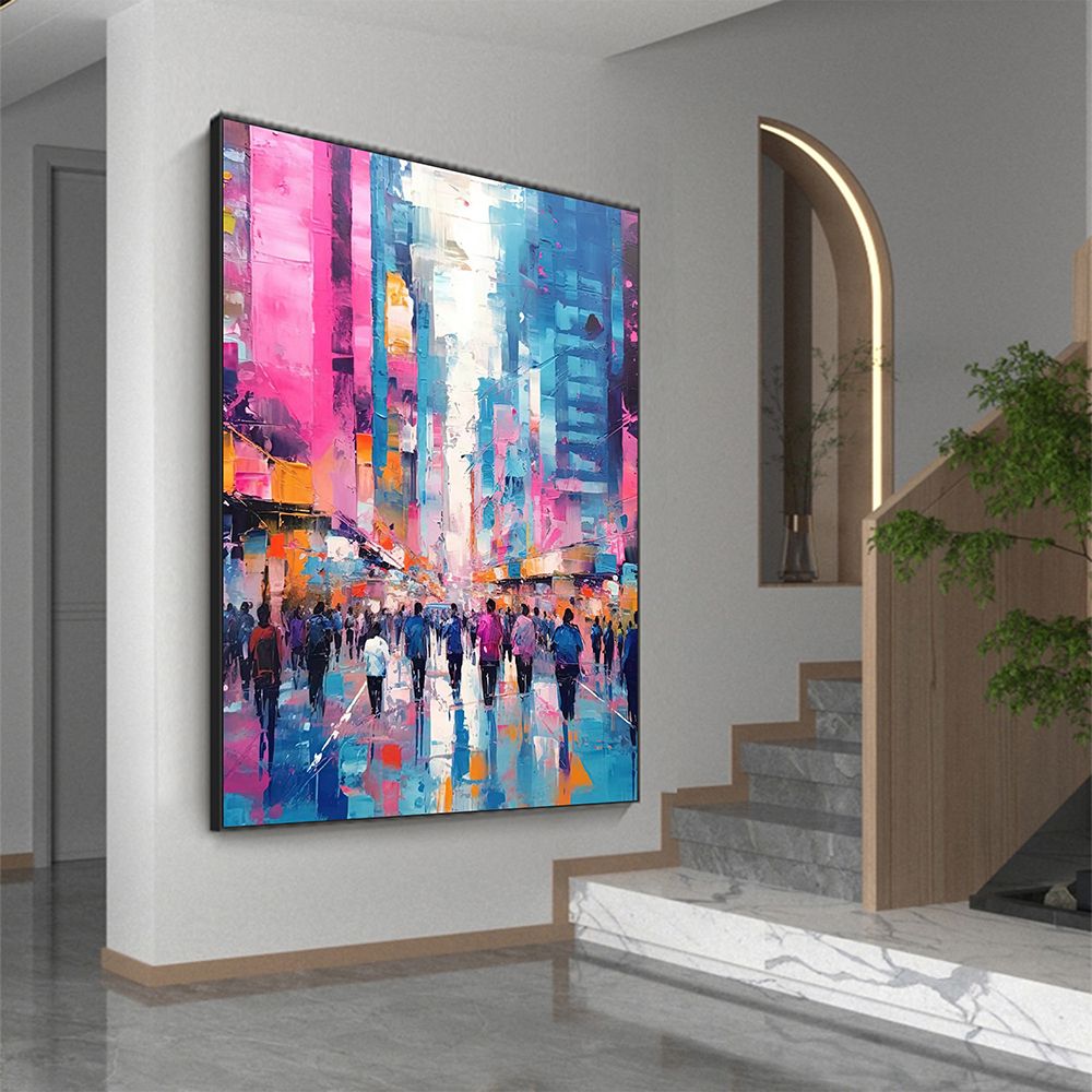 Hand Painted Abstract Cityscape Oil Painting on Canvas