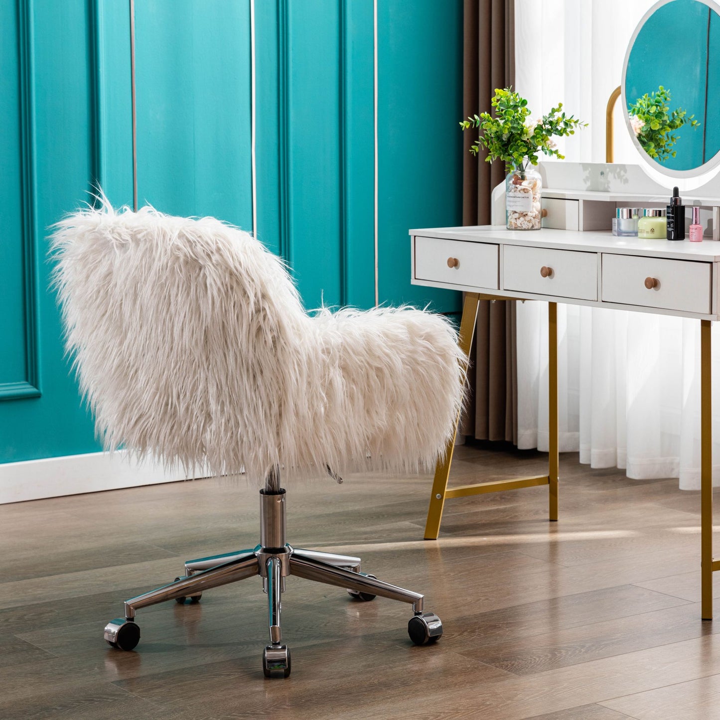 Modern Faux Fur Home Office Chair and Makeup Vanity Chair