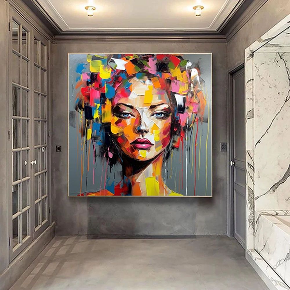 Abstract Textured Face of a Woman Original Oil Painting