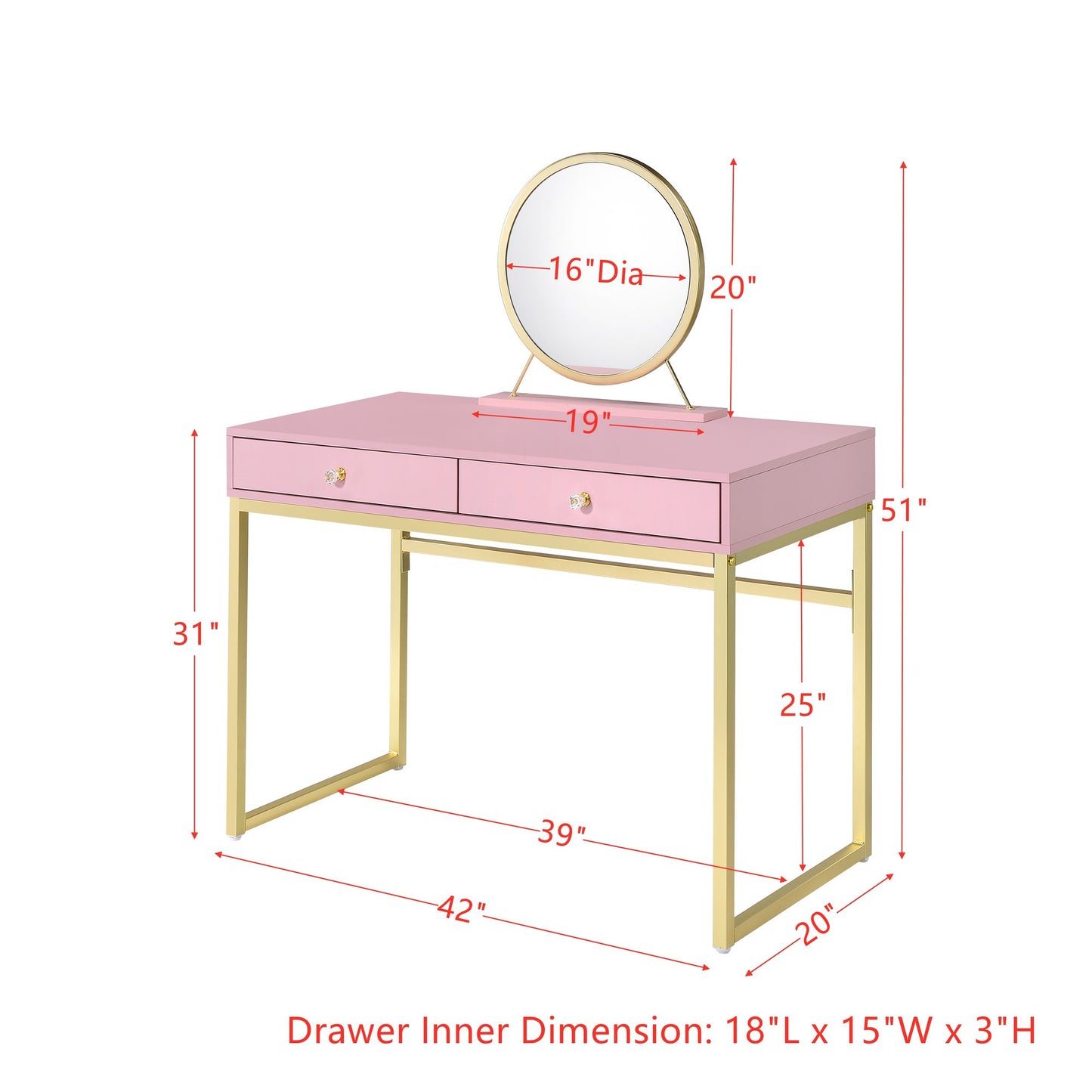 Coleen Vanity Desk with Mirror and Jewelry Tray
