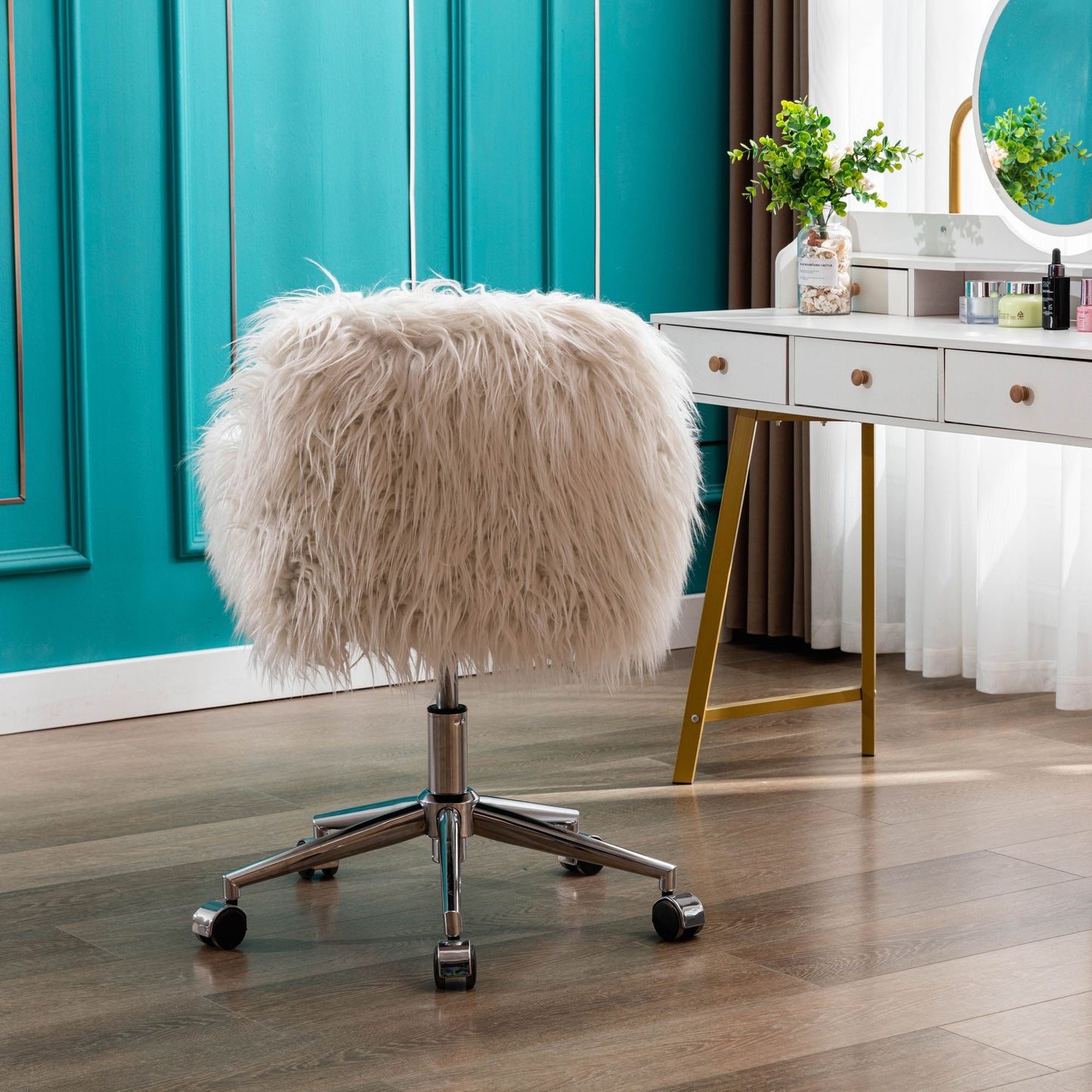 Modern Faux Fur Home Office Chair and Makeup Vanity Chair