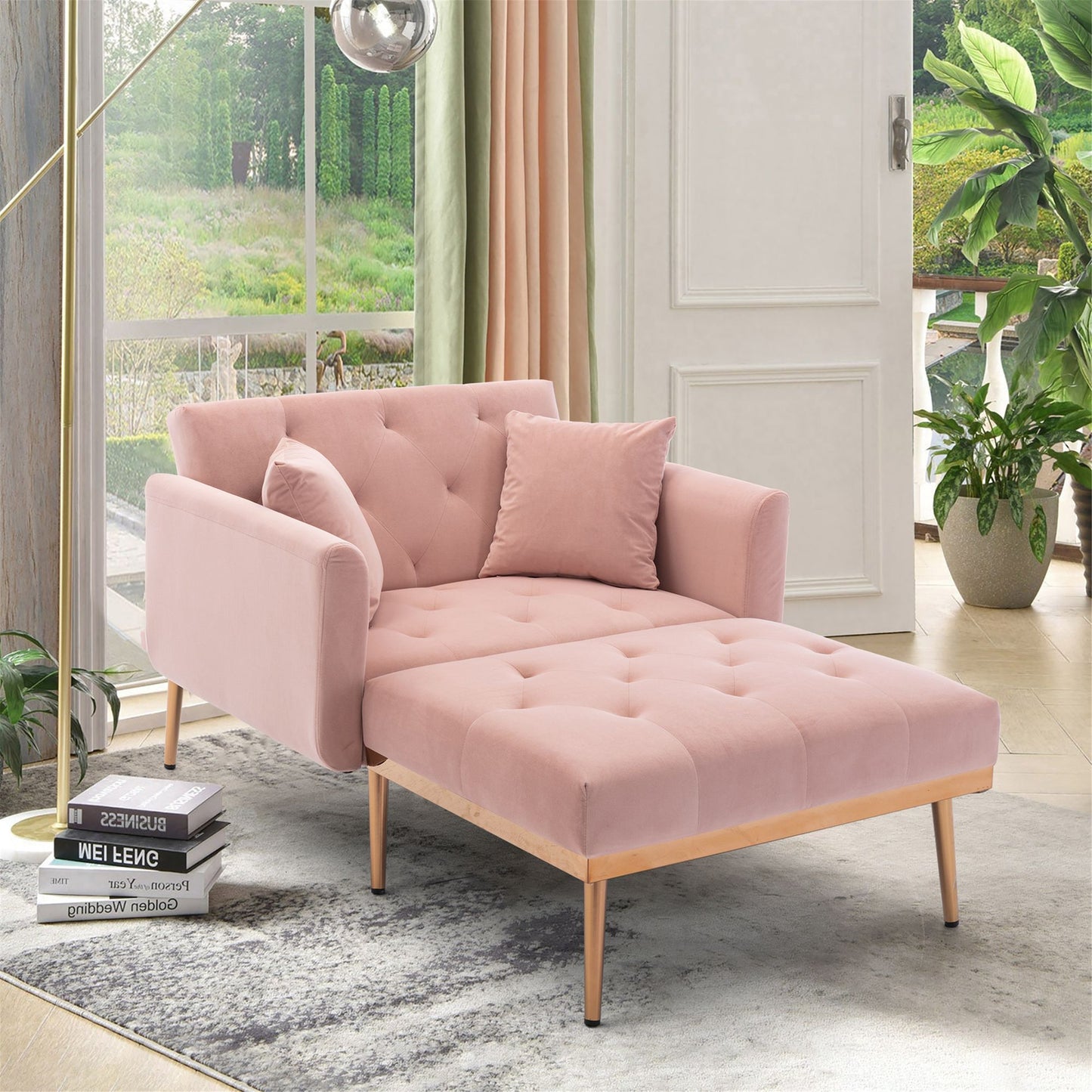 Classic Pink Velvet Chaise Lounge Chair