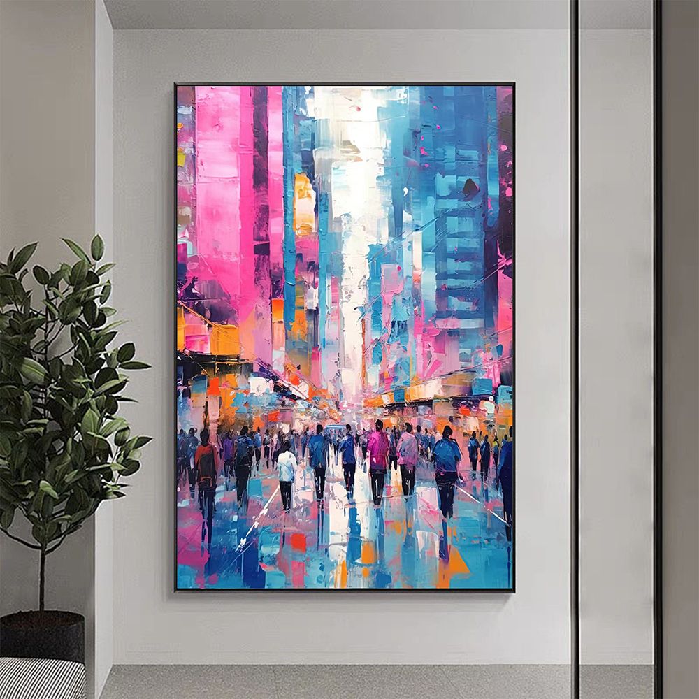 Hand Painted Abstract Cityscape Oil Painting on Canvas