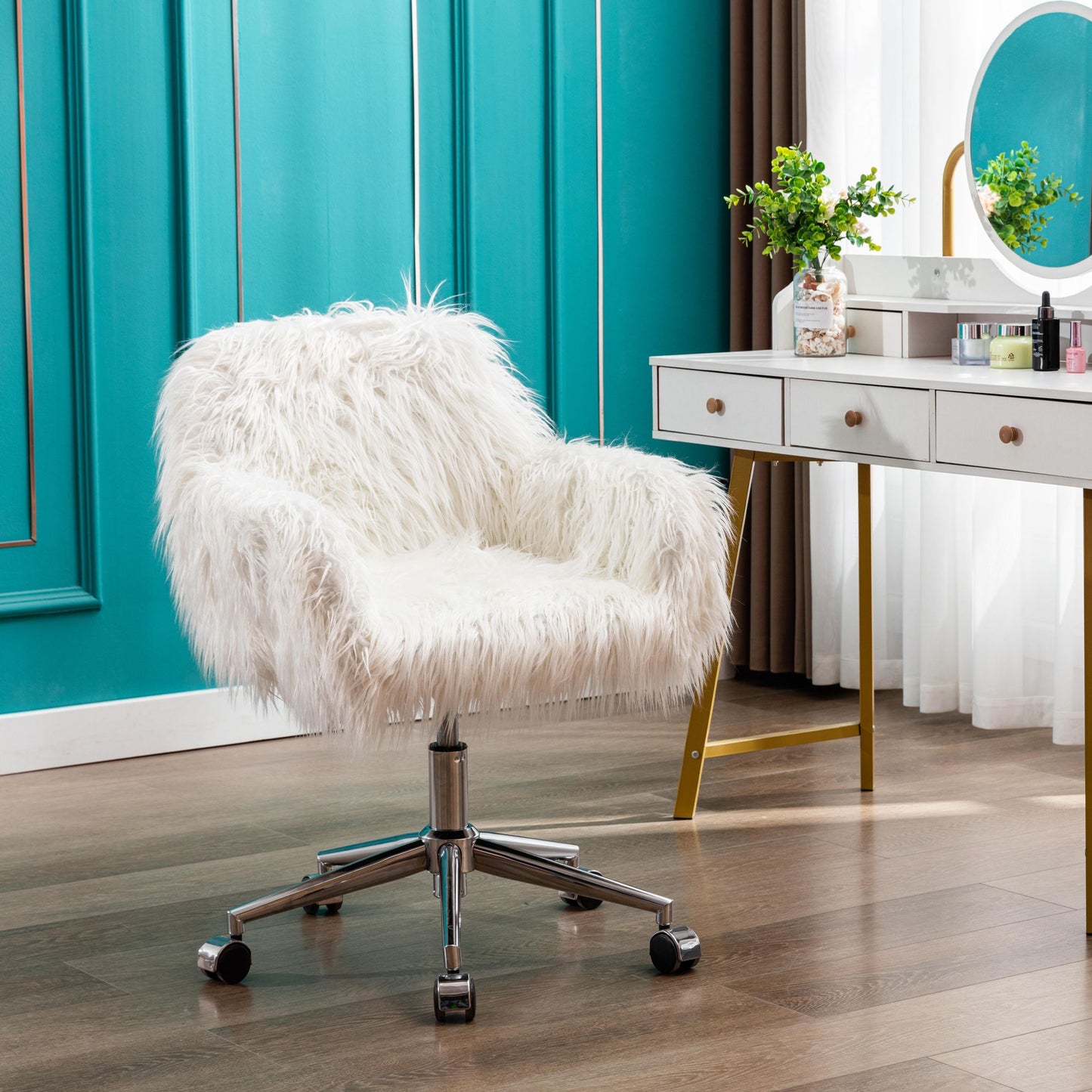 Modern Faux Fur Home Office Chair and Makeup Vanity Chair