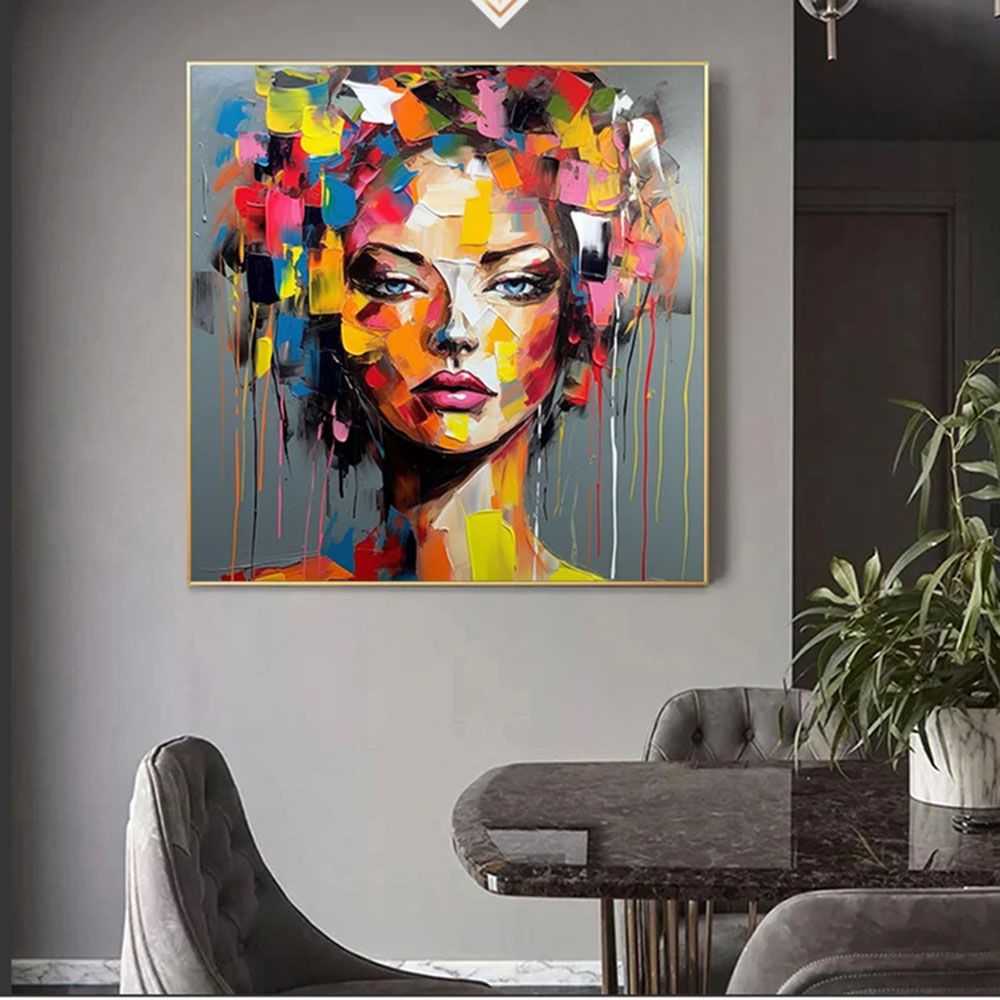 Abstract Textured Face of a Woman Original Oil Painting