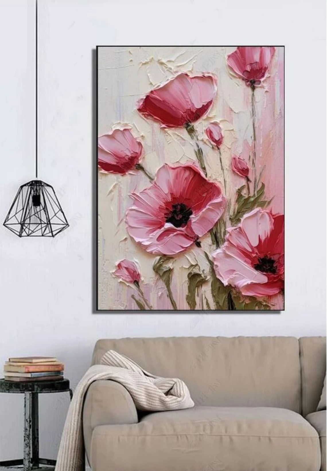 100% Handmade Oil Painting Pink Poppy Flower (No Frame)