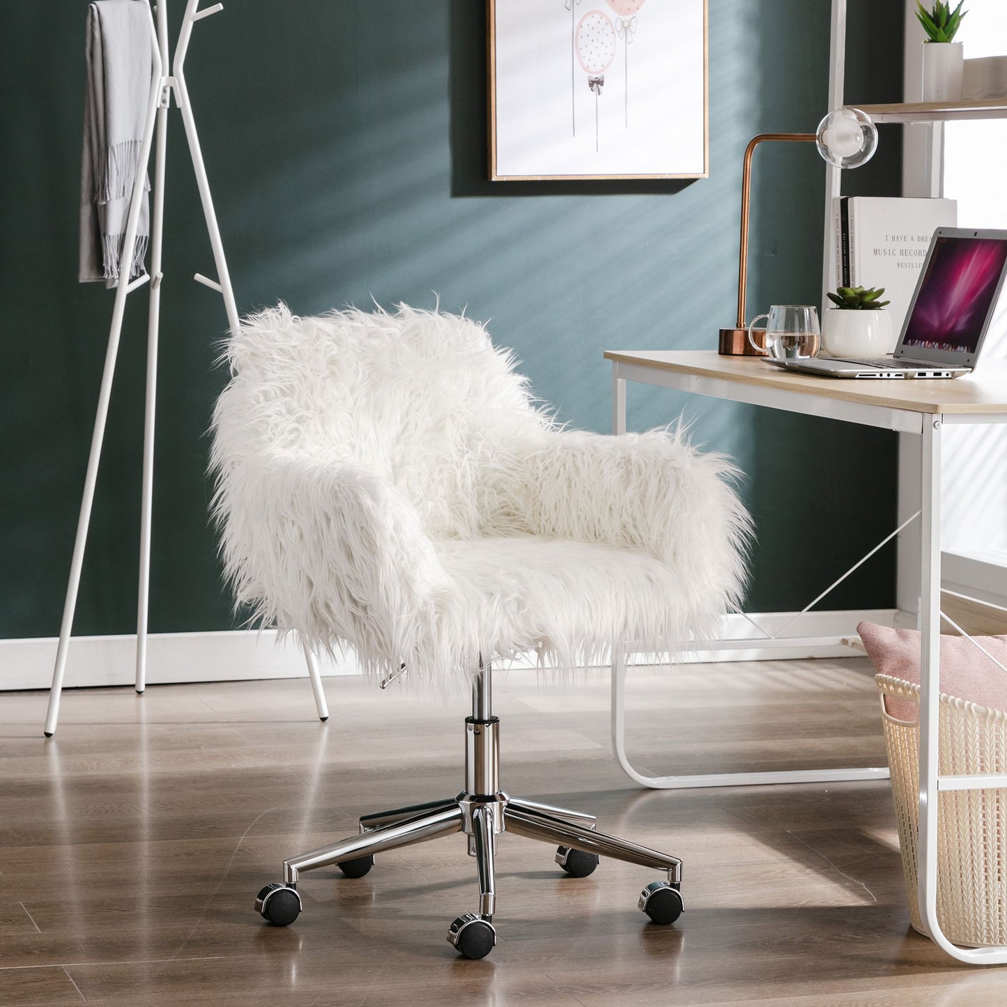 Modern Faux Fur Home Office Chair and Makeup Vanity Chair
