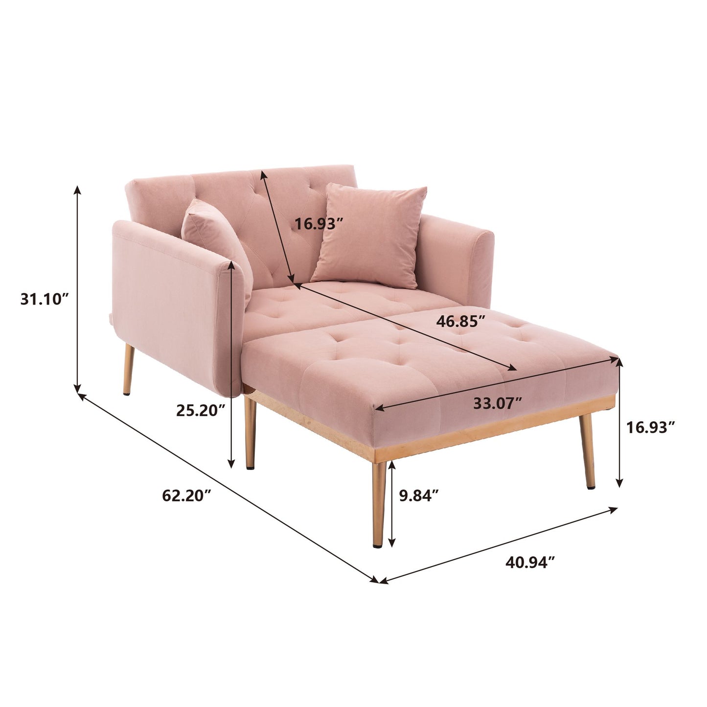 Classic Pink Velvet Chaise Lounge Chair