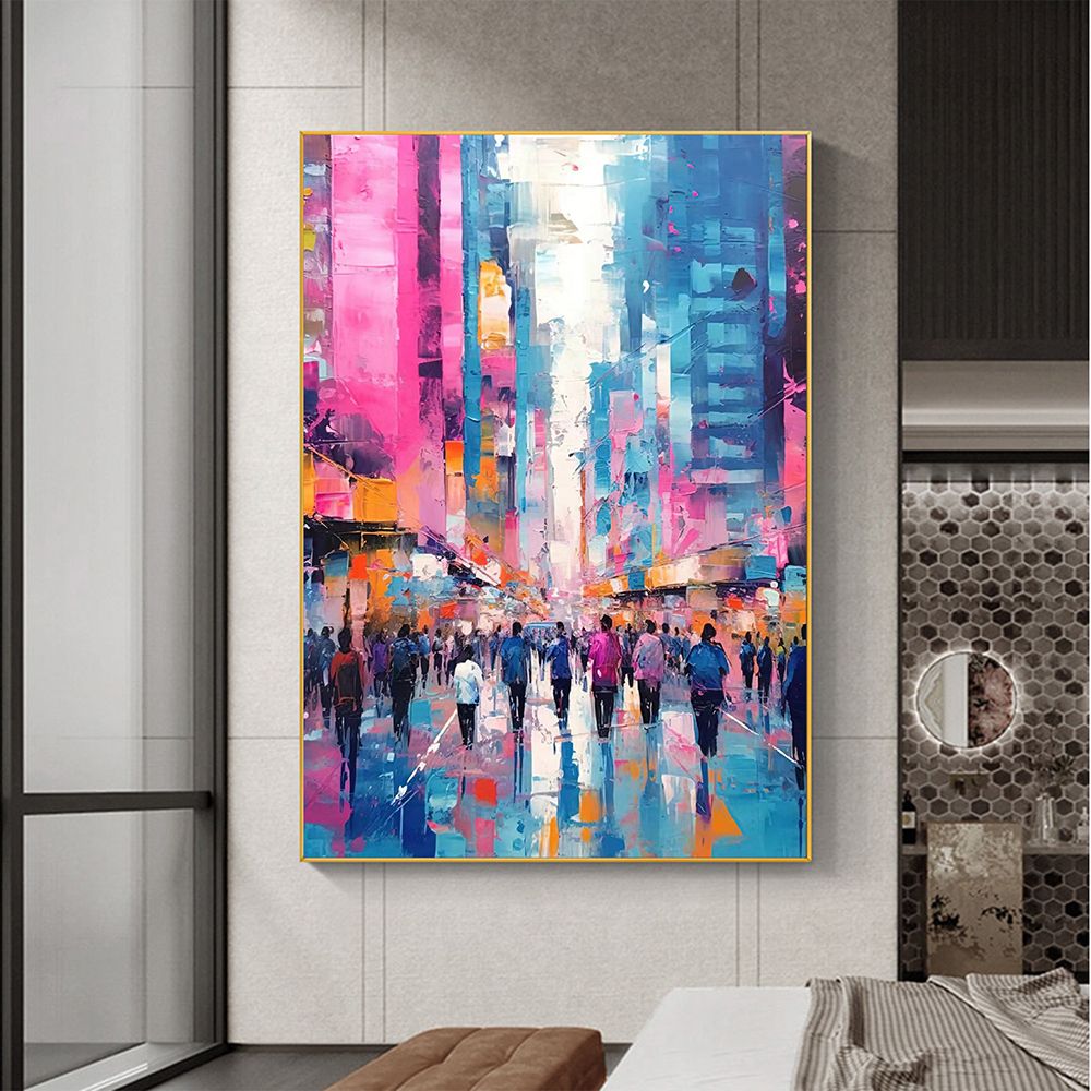 Hand Painted Abstract Cityscape Oil Painting on Canvas