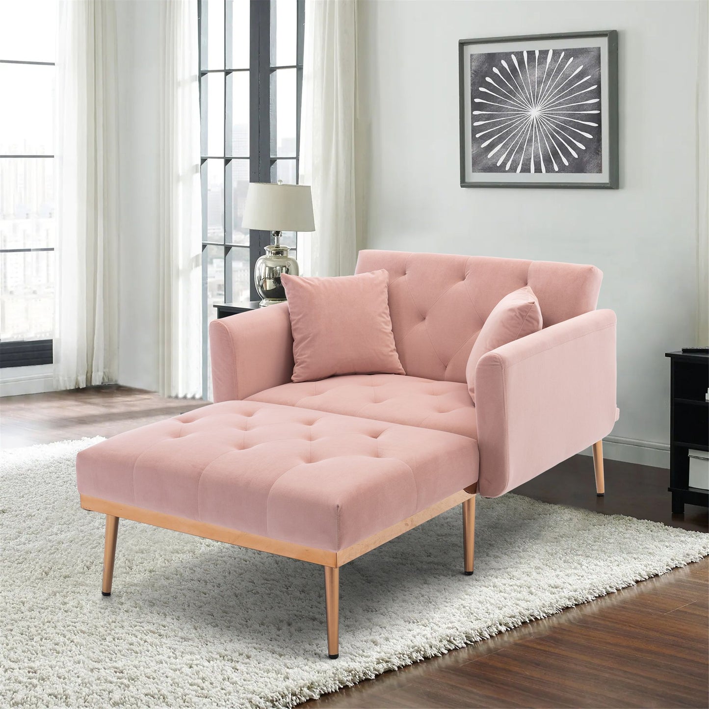Classic Pink Velvet Chaise Lounge Chair
