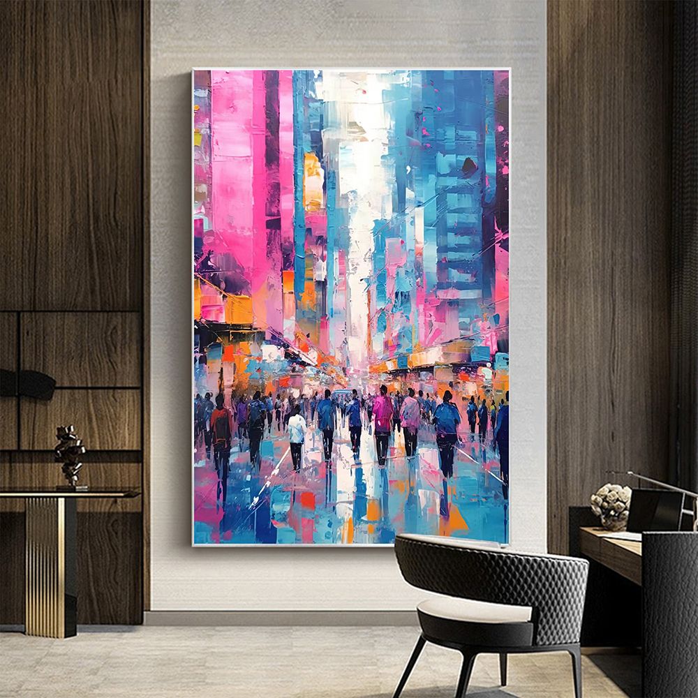 Hand Painted Abstract Cityscape Oil Painting on Canvas