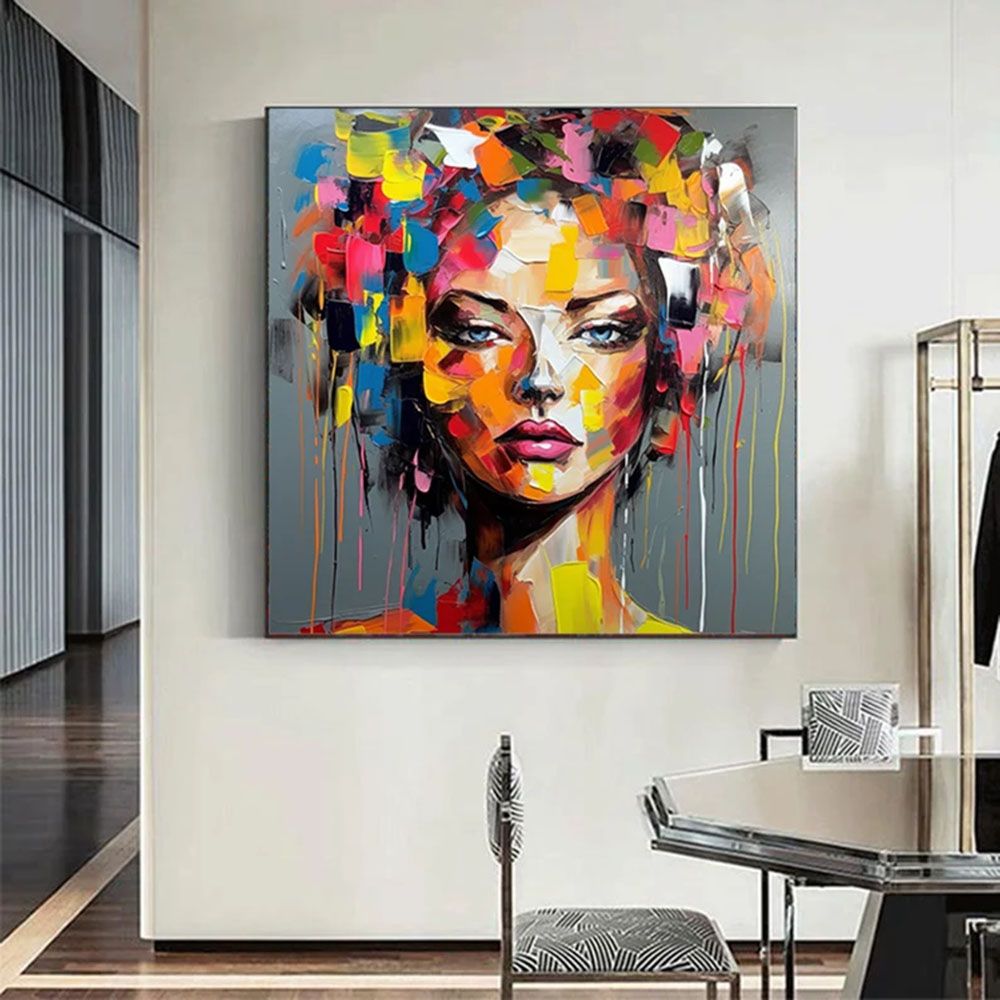 Abstract Textured Face of a Woman Original Oil Painting
