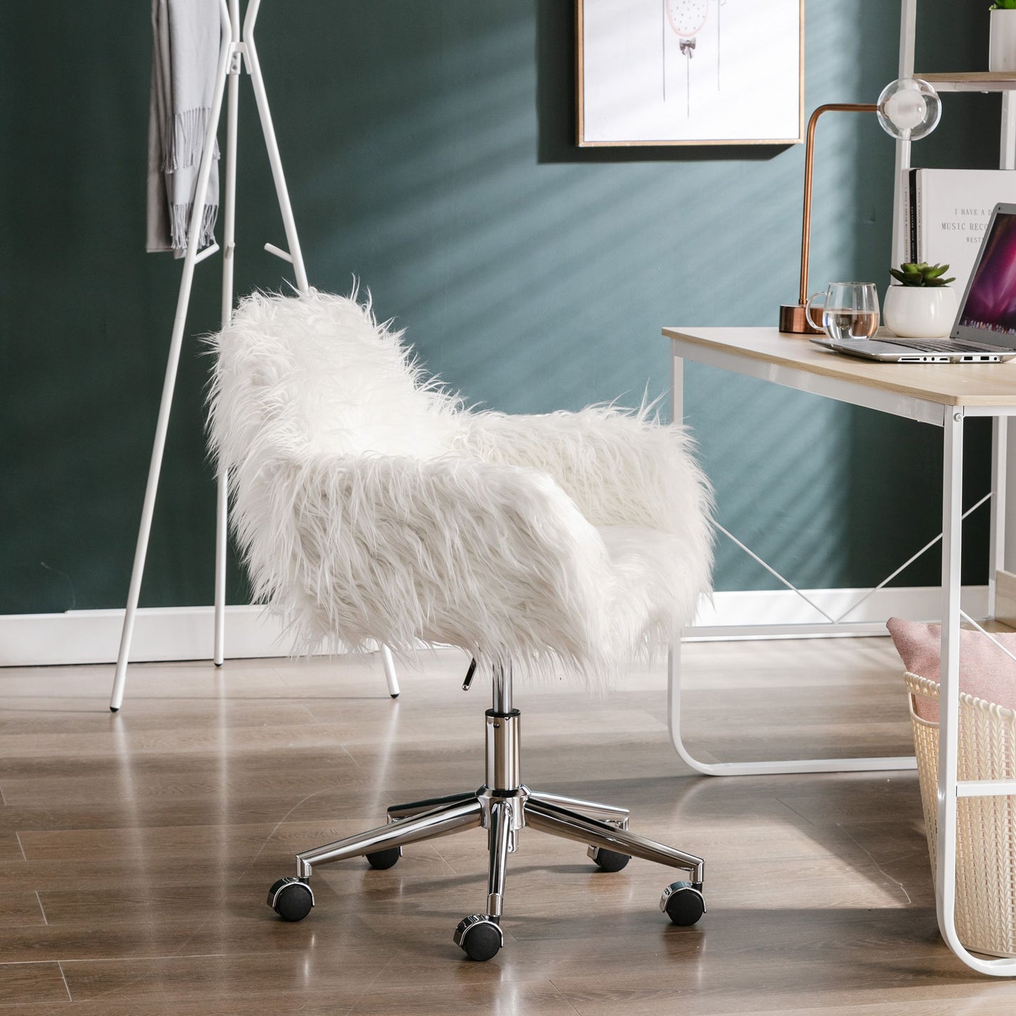 Modern Faux Fur Home Office Chair and Makeup Vanity Chair