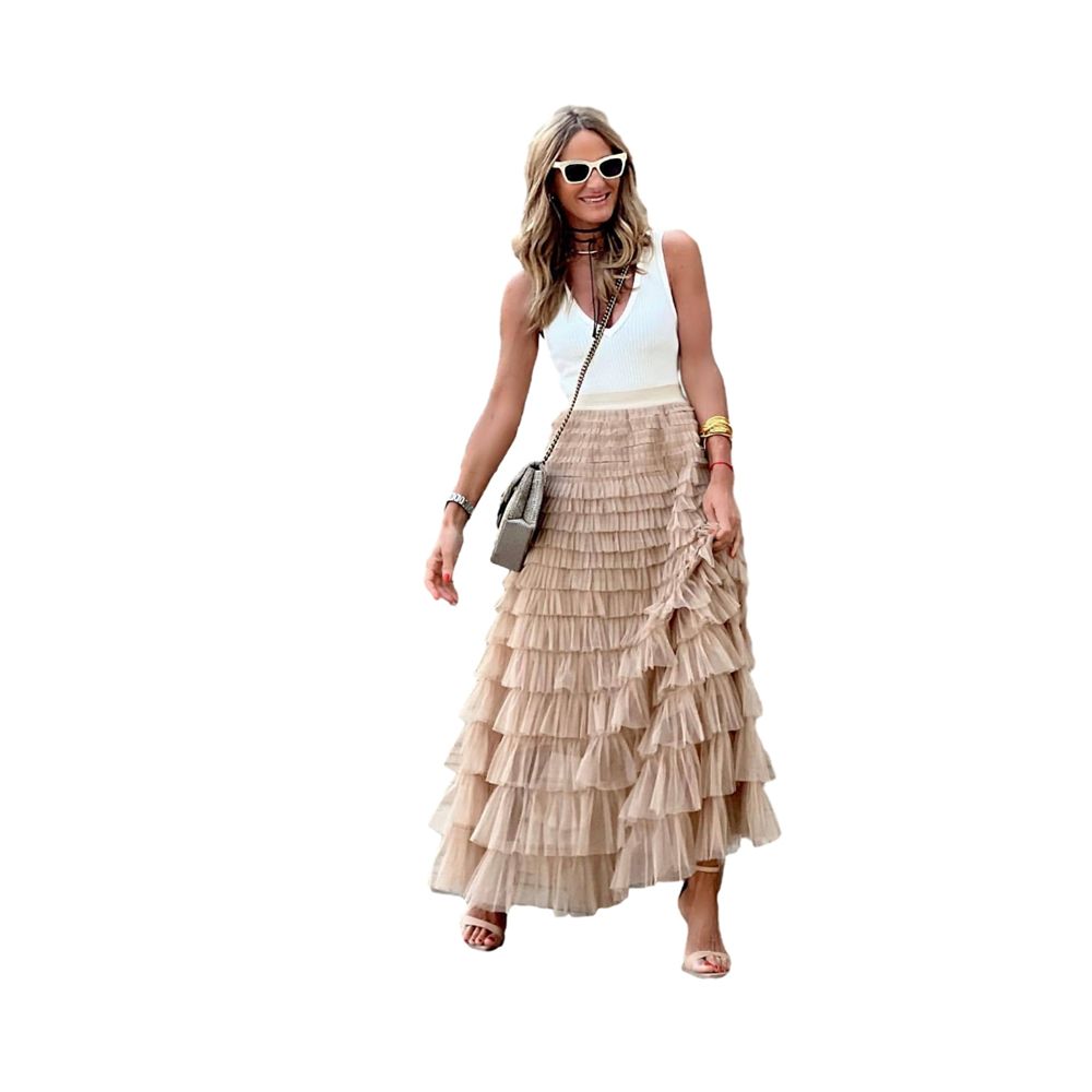 Pleated Lace Tulle Skirt