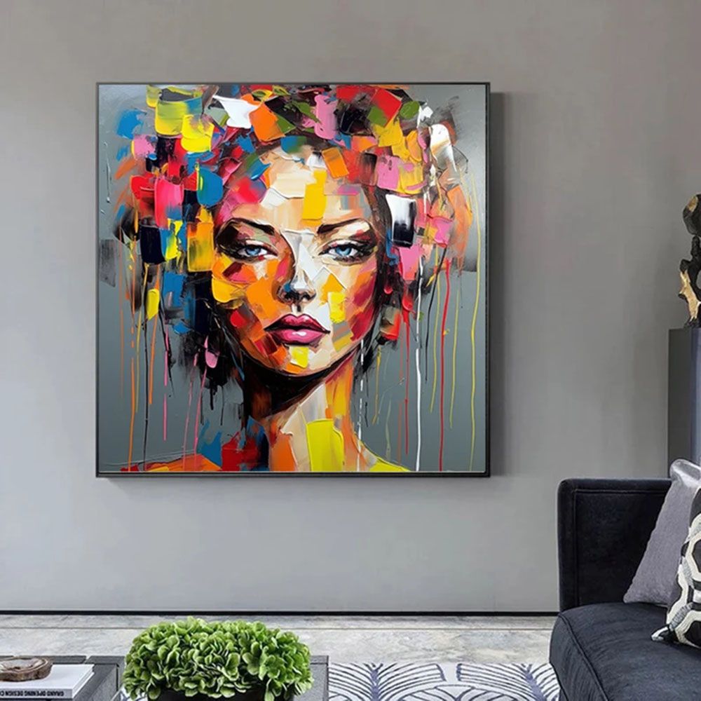 Abstract Textured Face of a Woman Original Oil Painting