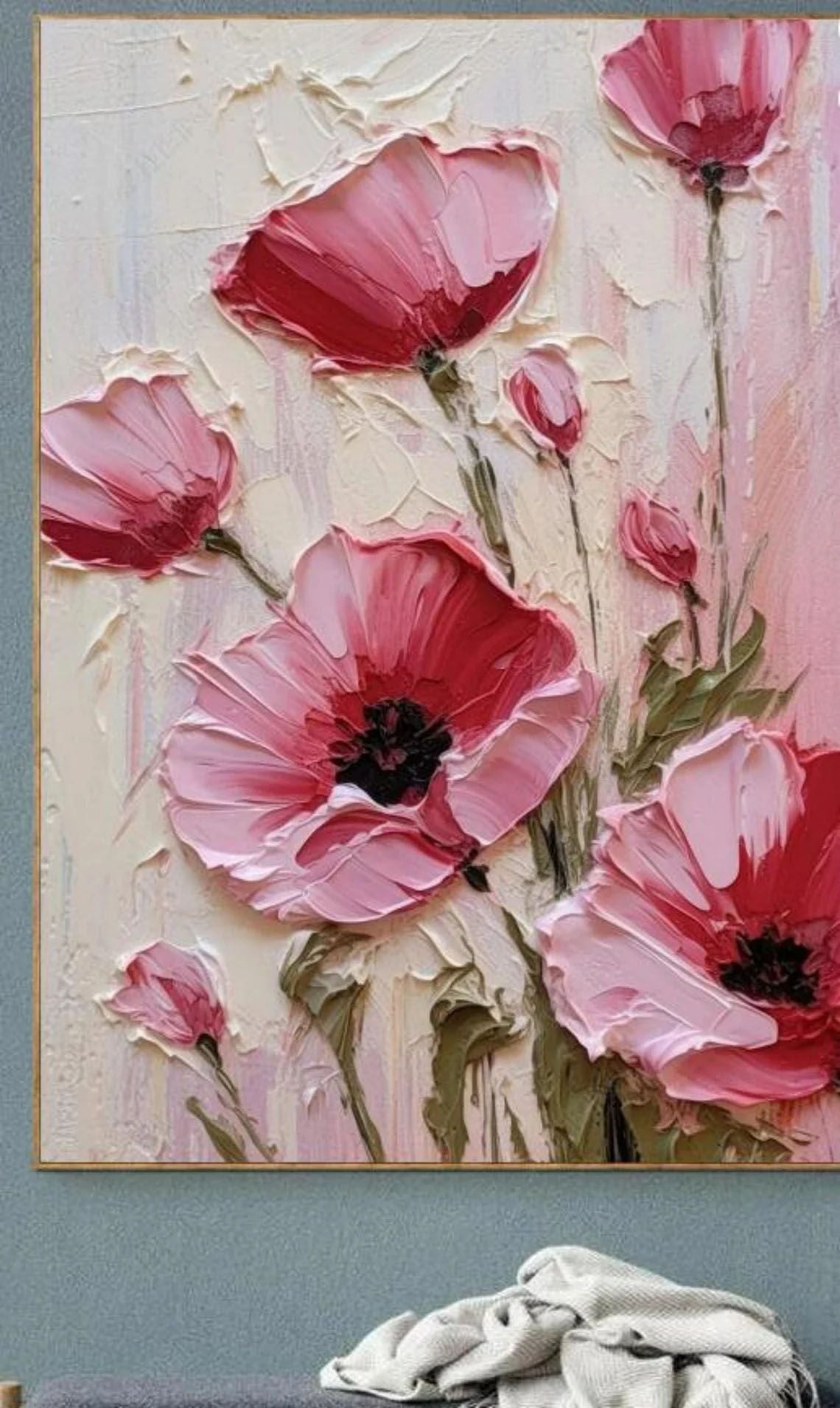 100% Handmade Oil Painting Pink Poppy Flower (No Frame)