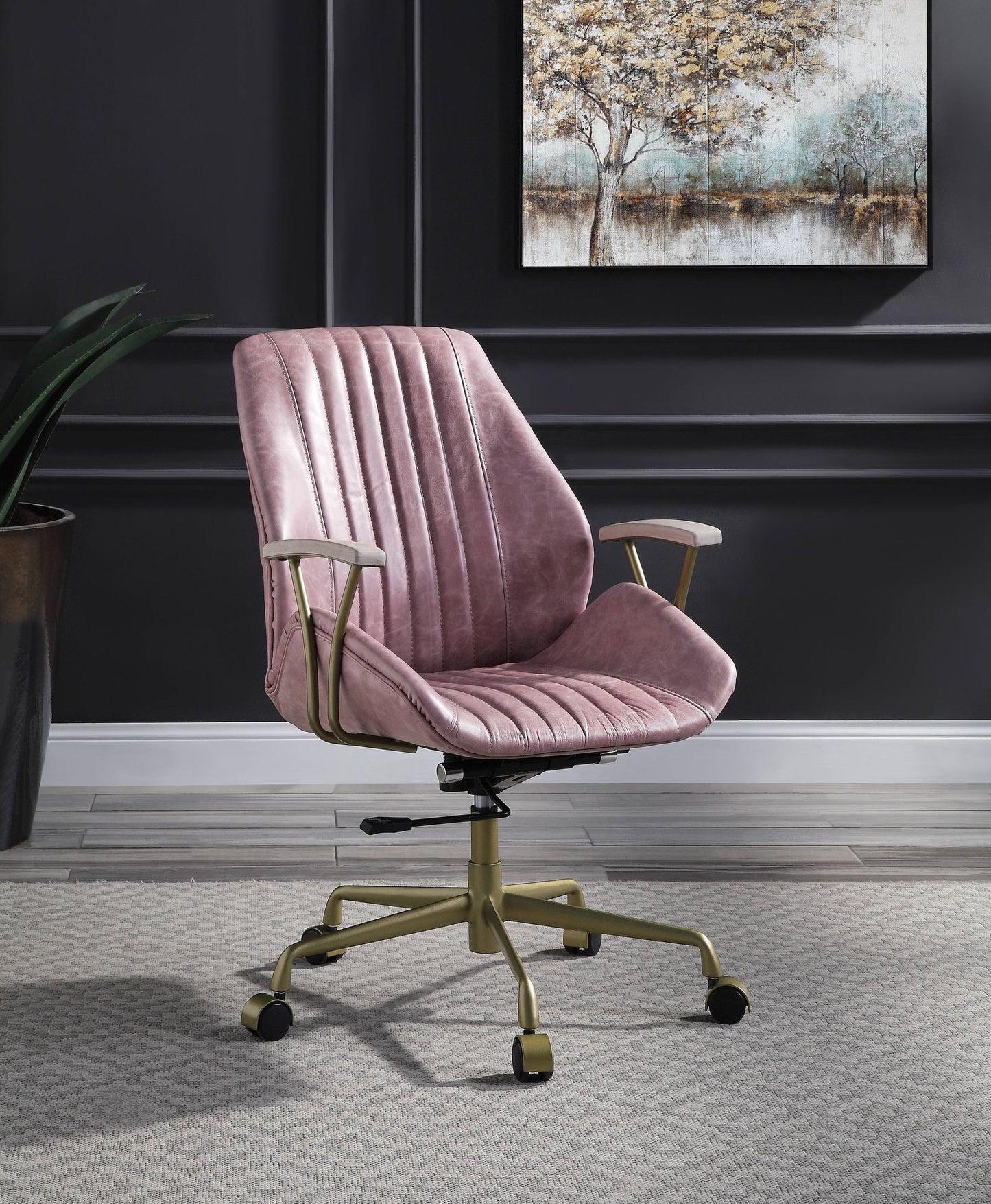 Genuine Leather Pink Office Chair