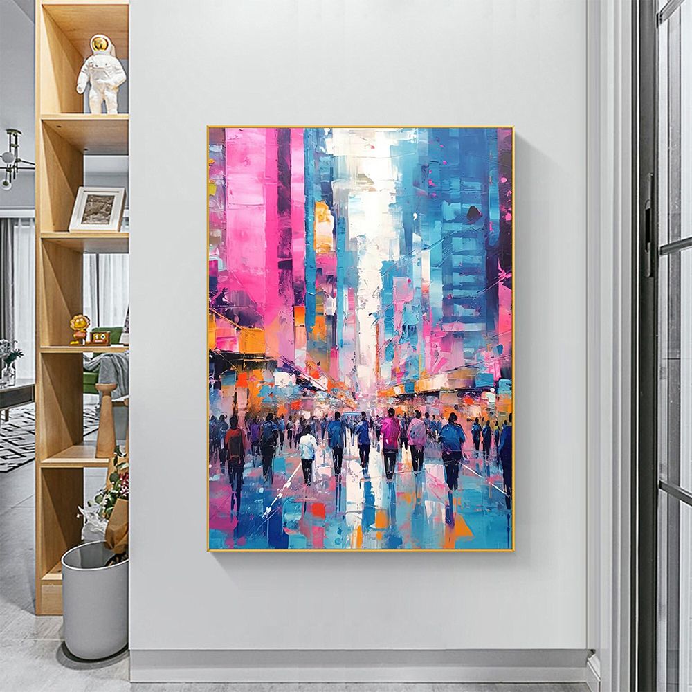 Hand Painted Abstract Cityscape Oil Painting on Canvas