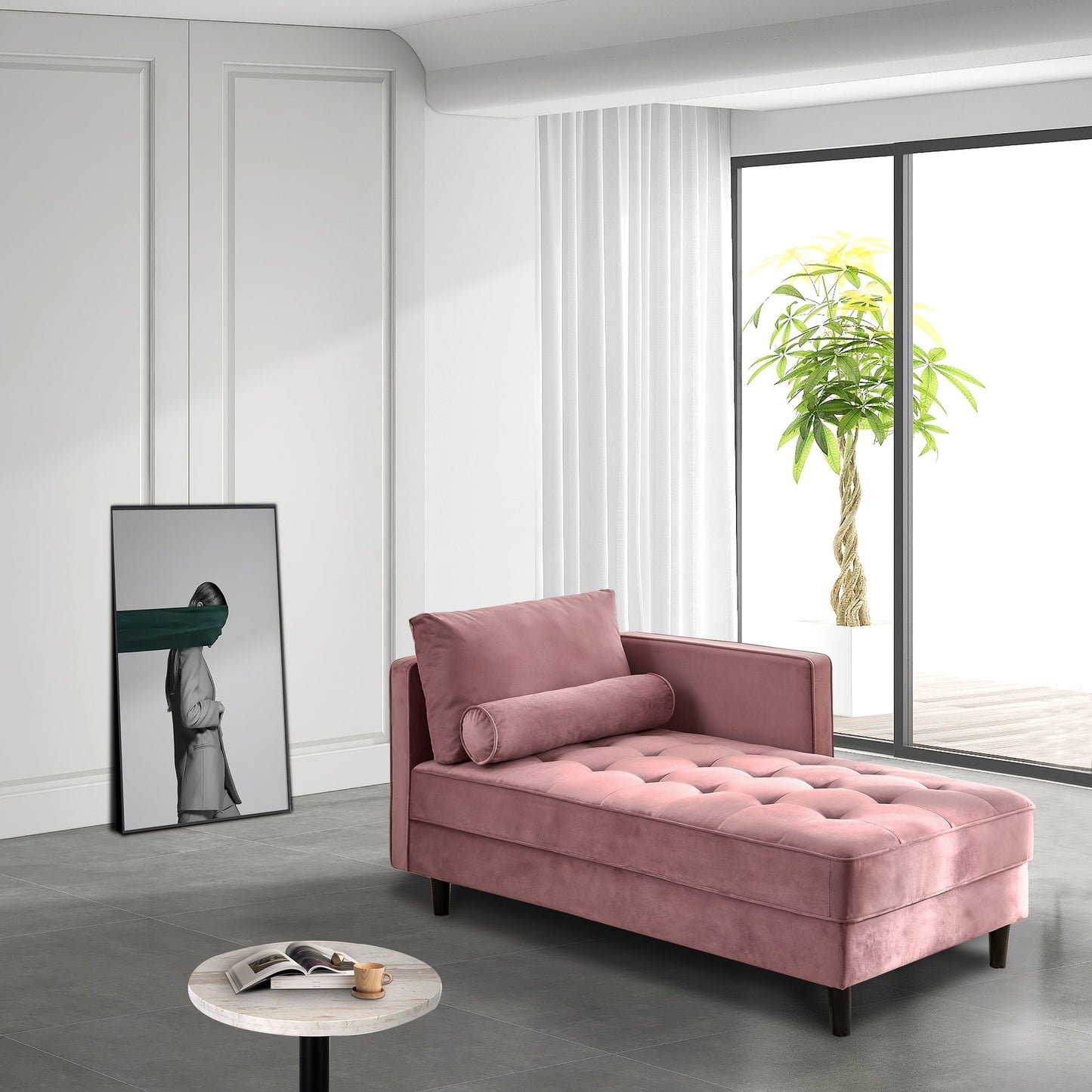 Mid-Century Modern Velvet Chaise and Sleeper