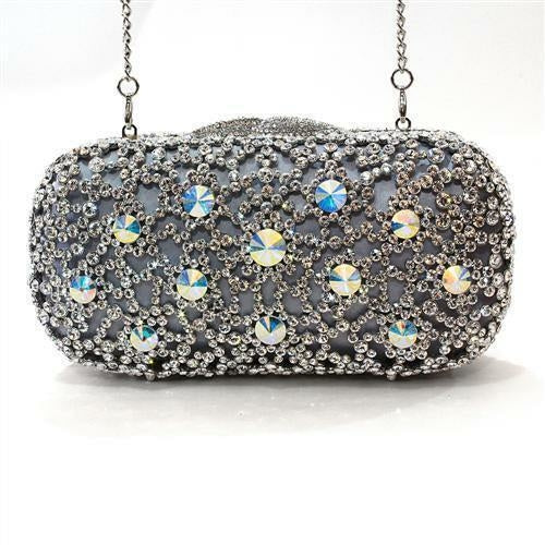 Imitation Rhodium White Metal Clutch with Top Grade Crystal