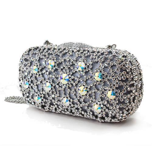 Imitation Rhodium White Metal Clutch with Top Grade Crystal