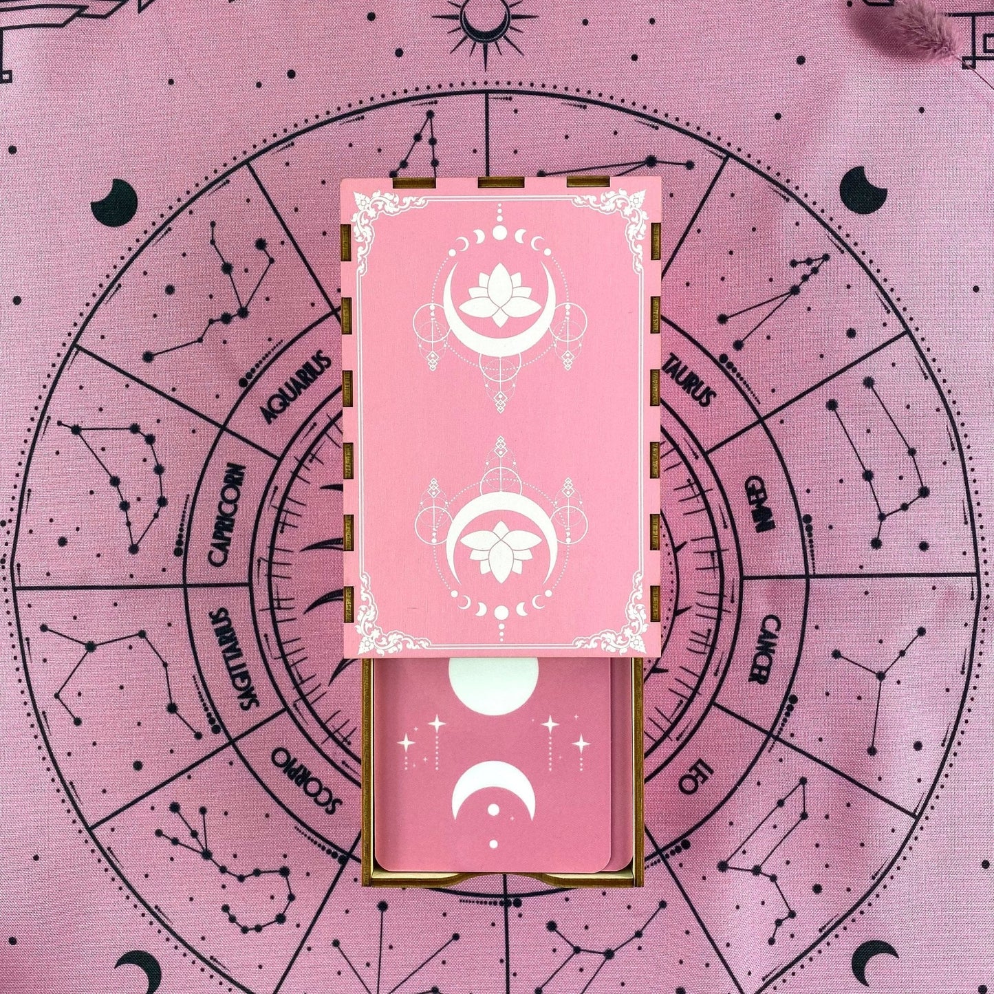Pink Lotus Wooden Box for Tarot Cards