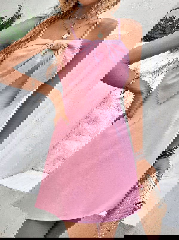 Bow Spaghetti Strap Dress - Aphrodite Wears Pink