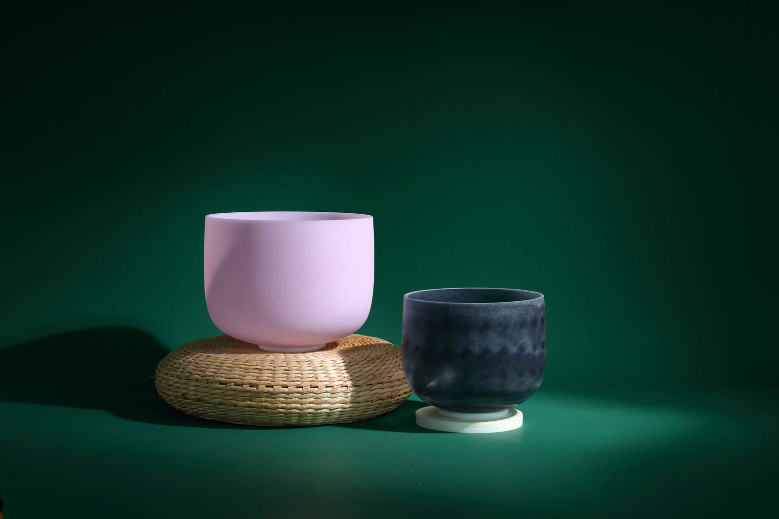 Chakra Set of D Note Rose Quartz &amp; B Note Sapphire Infused Quartz Singing Bowls - Aphrodite Wears Pink