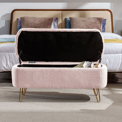 Faux Fur Pink Storage Bench With gold Legs - Aphrodite Wears Pink