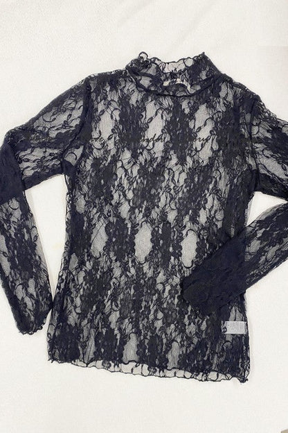Floral Print Lace Long Sleeve Top - Aphrodite Wears Pink