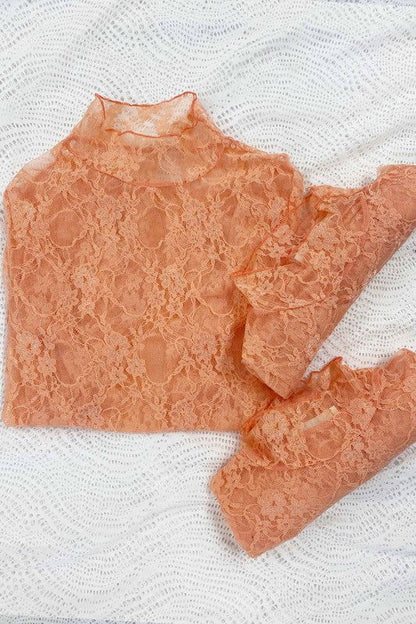 Floral Print Lace Long Sleeve Top - Aphrodite Wears Pink