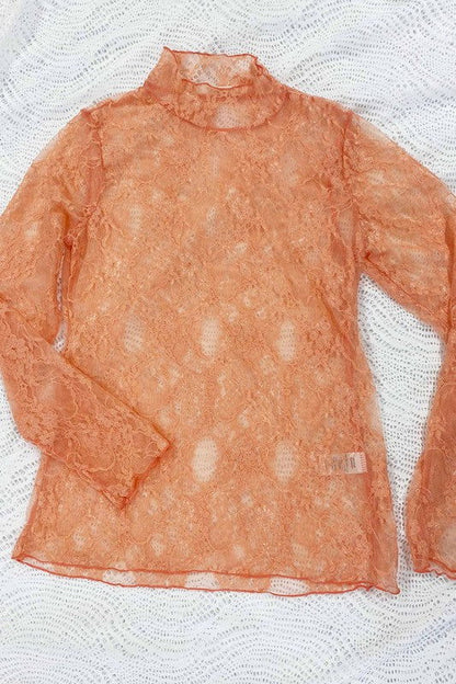 Floral Print Lace Long Sleeve Top - Aphrodite Wears Pink