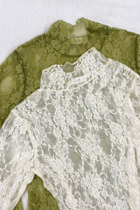 Floral Print Lace Long Sleeve Top - Aphrodite Wears Pink