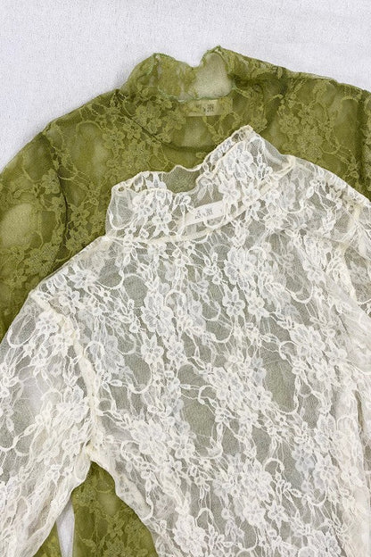 Floral Print Lace Long Sleeve Top - Aphrodite Wears Pink