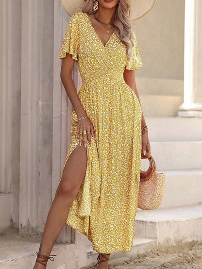 Floral V Neck Midi Dress - Aphrodite Wears Pink
