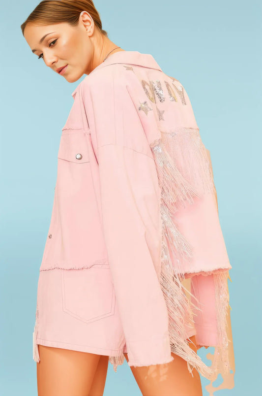 Howdy Sequin Fringe And Star Patches Jacket - Aphrodite Wears Pink