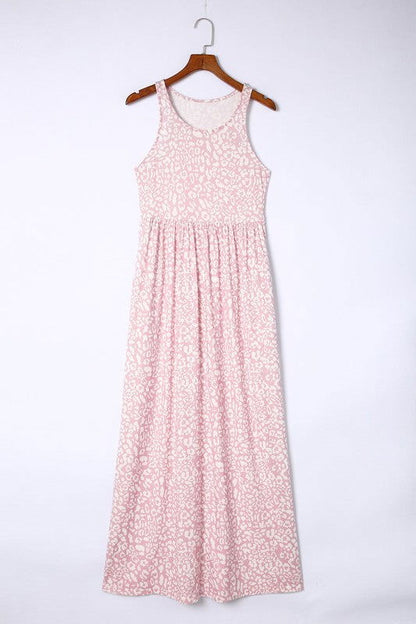 Leopard Sleeveless Maxi Dress in Dust Baby Pink - Aphrodite Wears Pink