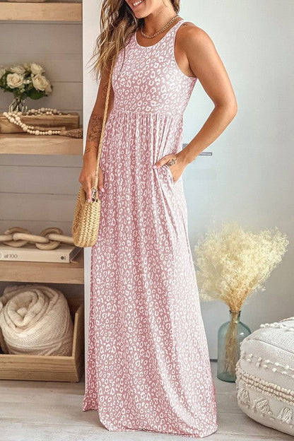Leopard Sleeveless Maxi Dress in Dust Baby Pink - Aphrodite Wears Pink