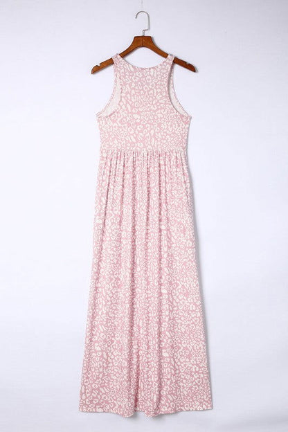 Leopard Sleeveless Maxi Dress in Dust Baby Pink - Aphrodite Wears Pink